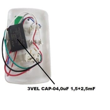 CHAVE P/VENTILADOR DE TETO 3-VEL VENTISOL 110V04,0uF ORIGINAL NEW WIND MX C/CAP-1,5+2,5uF QD 1-TECLA P/LAMP - ARGE LOREN SID VENTI-DELTA RIOPRELUSTRES