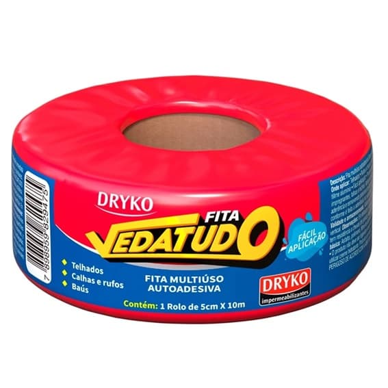 FITA ADESIVA MULTIUSO 05CMX10MT DRYKO VEDA TUDO - VEDAR DUTOS FLEXÍVEIS COIFAS DE EXAUSTORES CALHAS RUFOS TELHAS TELHADOS...ETC. - foto 1 de 1