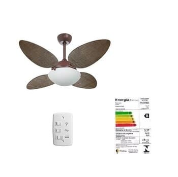 VENTILADOR DE TETO VOLARE PREMIUM CAFÉ 4PÁS FOCUS PÉTALO PALMAE RATAN TABACO 110V10,5UF 3VEL LUM.P/2-LÂMP. SOQUETE E27