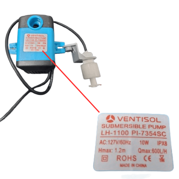 BOMBA DE AGUA 0600LH 110V010,0W HMAX 1,20MT C/SENSOR DE TEMP+SENSOR DE ÁGUA - P/CLIMATIZADOR VENTISOL CLIN8 CLM10 CLIN16 CLM20 CLIN35 CLIN60 CLIN80 60 - foto 1 de 1