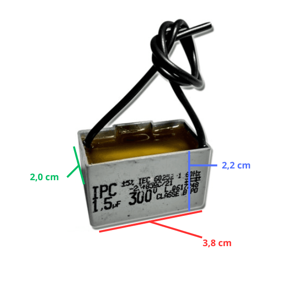 CAPACITOR 001,5UF 2FIOS QD 400VAC - P/VENTILADOR DE TETO FANAWAY 220V / VENTILADOR VENTISOL 50CM MX BIV200 - foto 1 de 2