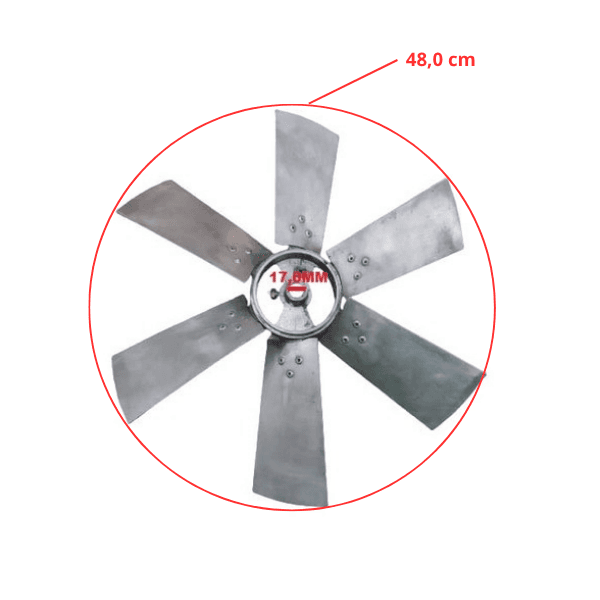 HÉLICE P/EXAUSTOR DE 50CM VENTISILVA E50M4 E50M6 E50M8 6PÁS ALUMÍNIO C/CUBO EM ALUMÍNIO FUNDIDO - ENCAIXE EIXO 17,0MM C/PARAFUSO LATERAL - foto 1 de 2