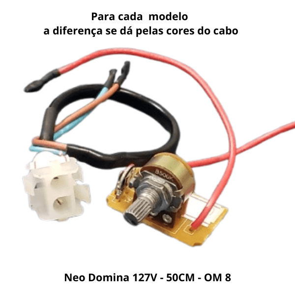 CONTROLE P/VENTILADOR DOMINA VO50CM DIMER ROT.0400W 110V 2FIOS C/CLIQUE - NEO PRATICE ECO 127V 50CM OM 8 2F/VERM - C/RABICHO CONECTOR MACHO - foto 1 de 1