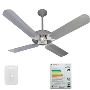 Ventilador de Teto Ventmar Comercial Super Ciclone 110V135W10,0UF Apolo IV Cinza 4Pás AL-Cinza Chave Reversão - P/Área Gourmet s/Luminária - Consumo A