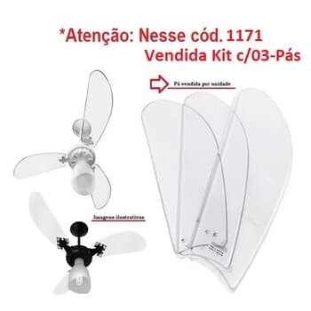 PA HELICE P/VENTILADOR VENTI-DELTA NEW LIGH DELTA CLEAN DELTA SLIM -* KIT C/03PAS *- TUBA ACRILICA/TRANSPARENTE 3FUROS P/GARRA PEQUENA