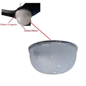 Luminaria Plafon c/Globo Plástico p/Ventilador de Teto *Substitui Lente/Vidro LATINA AIR CONTROL VT675 - Serve p/Aliseu ALISCLEAN GEO SMART Cúpula Plá