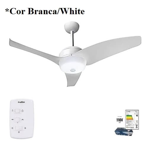VENTILADOR DE TETO LATINA VT633 110V08,0UF COR BRANCA CHAVE 3-VELOCIDADES - MOD.TETO M1 230RPM 130W - foto 1 de 2