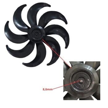 HELICE DE 40CM P/VENTILADOR BRITANIA 40CM 8P PRETA - BVT480 BVT480P - PHILCO PVT490 TURBO - E-08,0MM PML S/TRAVA TRASEIRA