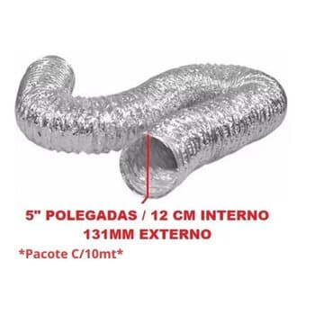 DUTO FLEXÍVEL TUBO DE ALUMÍNIO 12CM/13CM P/EXAUSTORES 131MM -PACOTE C/10MT- ALUDEC 6006 P/ATÉ 140C° 05POL"131MM