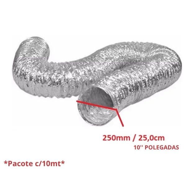 DUTO FLEXIVEL TUBO DE ALUMINIO 25CM P/EXAUSTORES 250MM -PACOTE C/10MT- ALUDEC 6010 P/ATE 140C° 10POL''263MM - foto 1 de 2