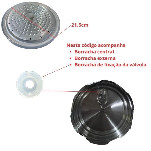 DISCO TAMPA INTERNA DE ALUMÍNIO P/PANELA DE PRESSAO ELETRICA ELETRONICA 04LT INOX VENTISOL AGRATTO -*SERVE P/MONDIAL PRATIC COOK 4L - foto 1 de 2
