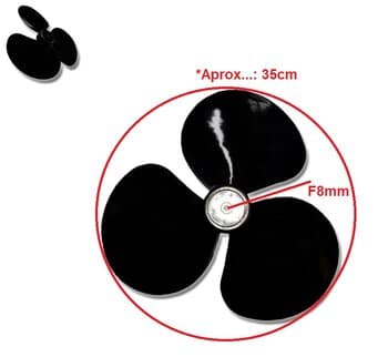 HéLICE DE 40CM P/VENTILADOR AQUACLIMA/CLIMATIZADOR MASTER HOME 3P E08,0MM PONTA MEIA LUA S/TRAVA TRASEIRA - DIâM.35CM - GIRO SENTIDO HORáRIO