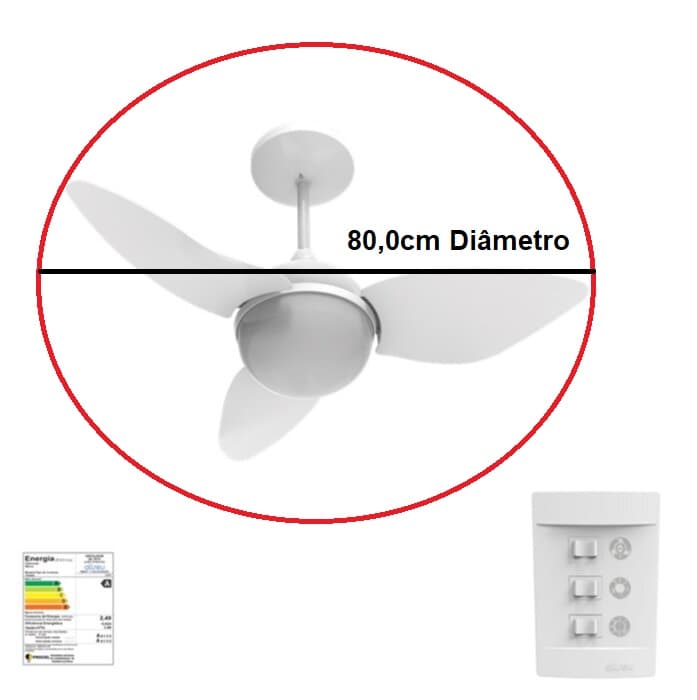 VENTILADOR DE TETO ALISEU SMART 110V BRANCO 3PAS CHAVE 3 VEL CAP-06,0uF LUMINARIA P/2 LAMPADAS - DIAMETRO TOTAL 81,0CM CONSUMO A - foto 1 de 4