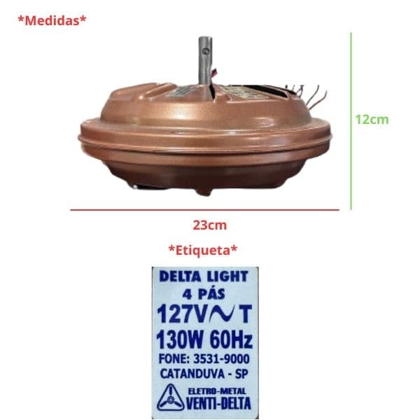 MOTOR P/VENTILADOR DE TETO VENTI-DELTA LUXO 110V COR COBRE P/2 4PAS VINTAGE - C/ROSCA P/LUMINARIA - *USAR C/CAP.10,0UF (2 3 FIOS) - foto 1 de 2