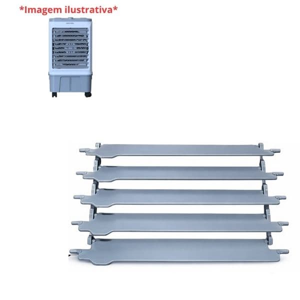 Aletas Horizontais 05UN-KIT Montadas p/Climatizador Ventisol CLIN08LT CLIN16LT CINZA -*Conjunto c/Suportes Fixadores Laterais - Regula Saida de Ar