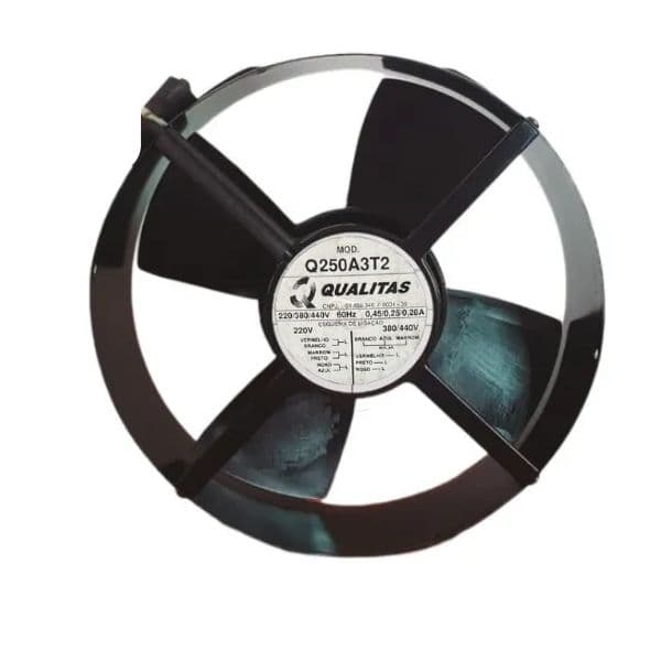 EXAUSTOR DE 25CM MICROVENTILADOR QUALITAS TRIF.220V/380V/440V 088/88/110W VAZAO.01638M3/H 3270RPM AXIAL COOLER 4PÁS Q250A3T2