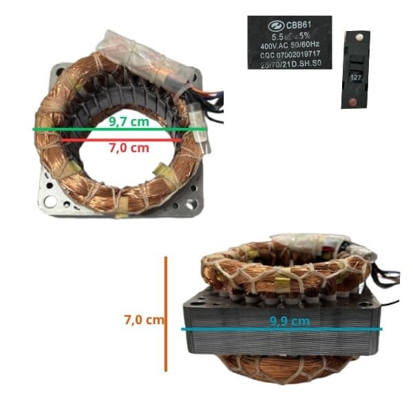ESTATOR BOBINADO MOTOR P/VENTILADOR VENTISOL OSCILANTE 60CM 70CM PAREDE BIV05,5UF 230W FALCON 6PAS POWER70 3PAS STEEL 60CM 6PAS - C/CAP.05,5UF - foto 1 de 2