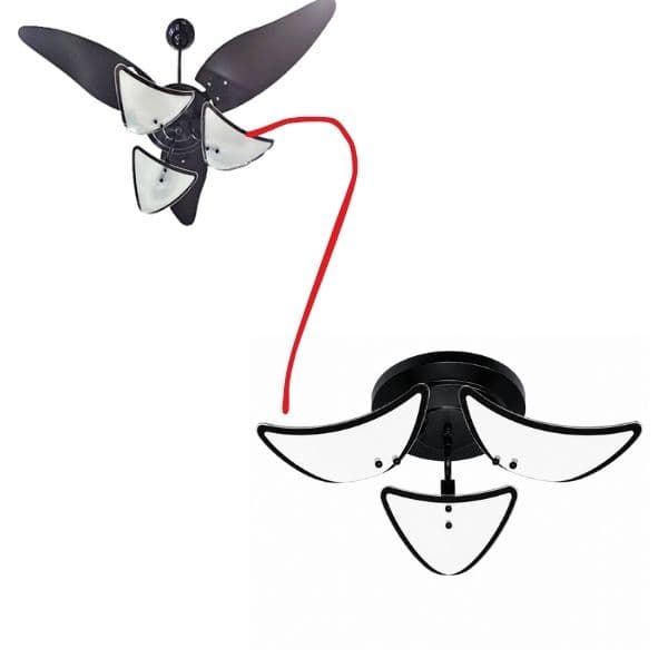 PLAFON LUMINÁRIA ARIZONA P/VENTILADOR DE TETO ARGE LUMINA - 3 VIDROS LEITOSOS C/BORDA PRETA BASE METAL PRETA 3SOQ. E27 P/3-LÂMPADAS 15W - foto 1 de 2