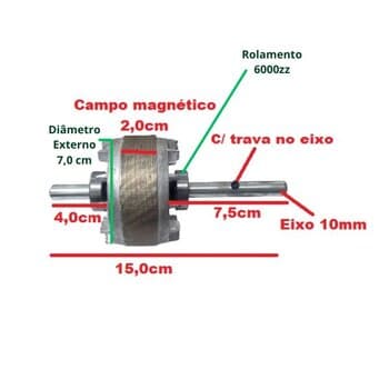 ROTOR DO MOTOR VENTILADOR LOREN SID 50CM/60CM TURBO TUFAO - E10MM "OCO LISO" CONTATO-20MM DIAM.MAGNÉTICO-70MM C/ROL6000 C/PINO TRAVA