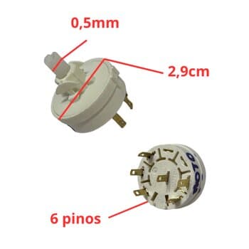 CHAVE DIMER INTERRUPTOR ROTATIVO 6FIOS 3VEL BIV A16B2E1SY MG.37000 ARNO VE55 FD40/30/NV32/MF, MONDIAL 4TERMINAIS - *SEM BOTÃO