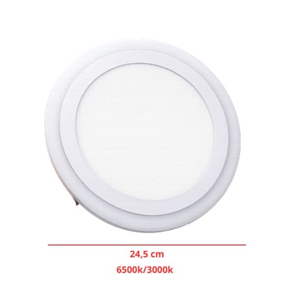 LUMINÁRIA PLAFON PAINEL LED SOBREPOR RD24,5CM P/VENTILADOR TRON AZZAM - 06W3000K 18W6500KBIV 3TONS (BORDA-AMA CENTRO-BRANCA) B/BRANCA - AUTOVOLTS