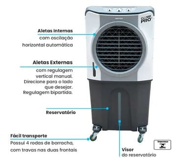 CLIMATIZADOR DE AR 100LT 220V210W VENTISOL VAZAO-05.500M3H ATÉ 60M2 - UMIDIFICADOR PORTÁTIL CONTROLE 3VELOCIDADES - CLI100PRO-02/CLIPRO100