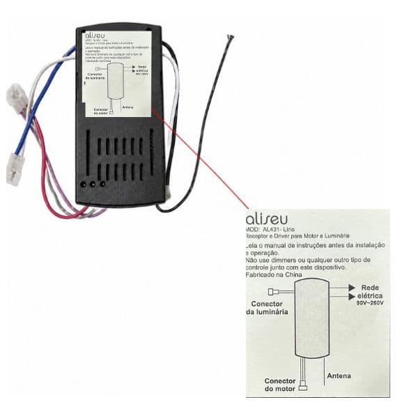 MÓDULO RECEPTOR DO CONTROLE REMOTO VENTILADOR ALISEU LIRIO MOD-AL431-Lirio LC-16-15-KSD 42C4Y-220 - *APENAS O MÓDULO RECEPTOR - foto 1 de 2