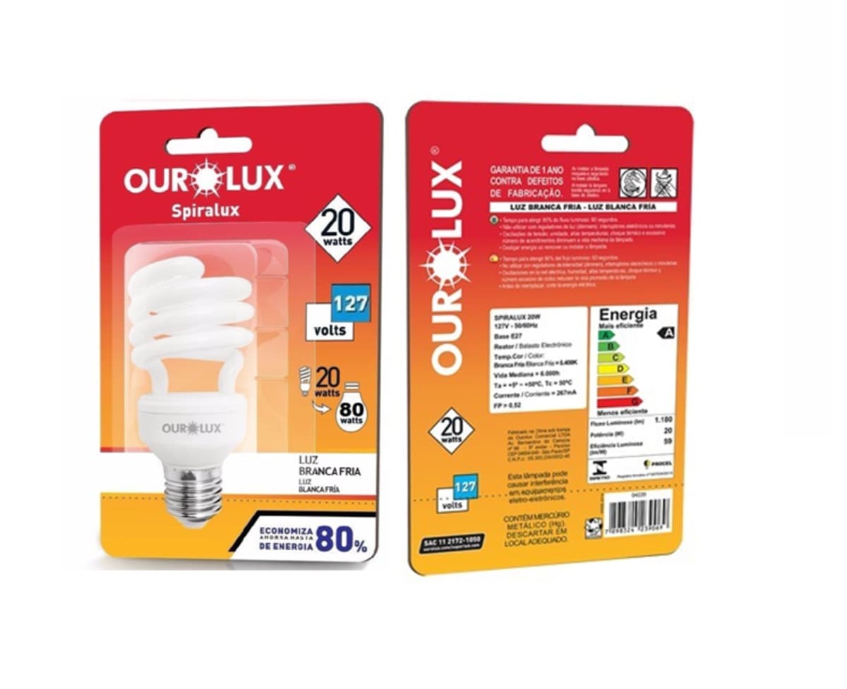 LÂMPADA ELETRÔNICA ESPIRAL OUROLUX SPIRALUX 20W 110V - foto 1 de 2