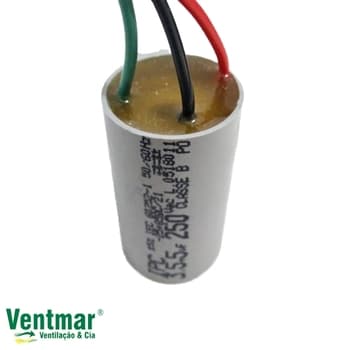 CAPACITOR 008,5UF 3FIOS 3,5+5,0MF RD 250VAC - P/VENTILADOR DE TETO LOREN SID M3 110V / TRON - VENTILADOR ARGE 127V