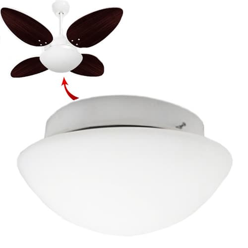 LUMINÁRIA PLAFON P/VENTILADOR DE TETO VOLARE DUNAMIS FLY PÉTALO PALMAE VR42/1156 PROF.08CM VD LONDRES FOSCO ARREDONDADO C/BASE METAL BRANCA - ENC.225M