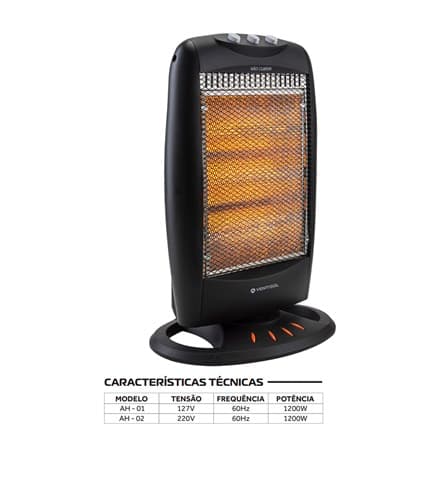 AQUECEDOR ELETRICO PORTATIL AH-01 110V VENTISOL HALOGENO 0400W-0800W-1200WATTS - AQUECEDOR DE AMBIENTES C/3 TUBOS LUZ HALOGENAS - (OCP-0040SGS) - foto 1 de 4